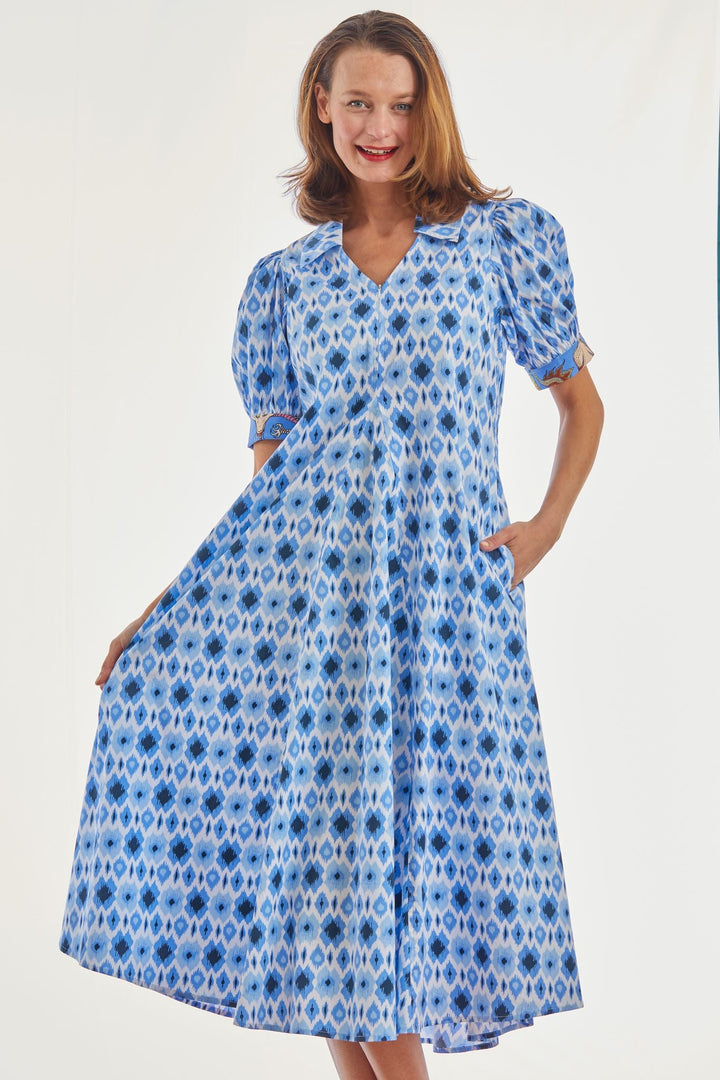 Montauk Dress Blue Ikat Print