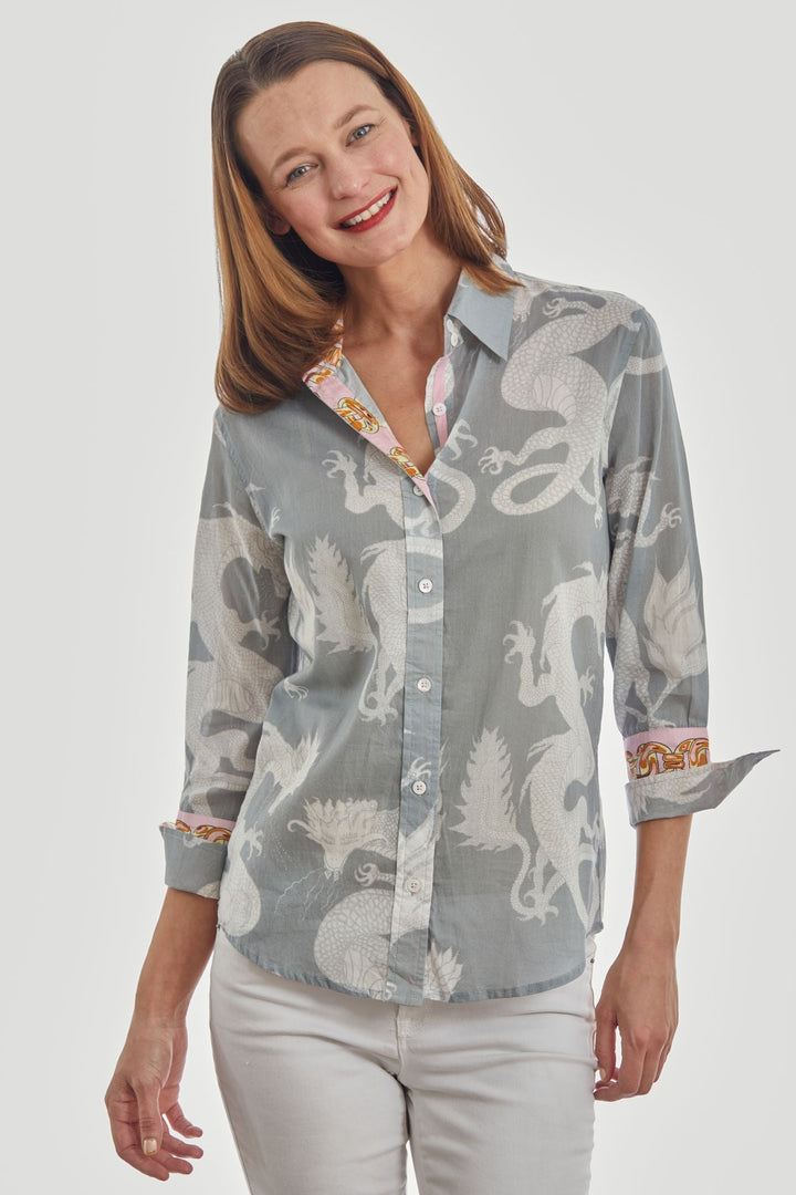 Dizzy-Lizzie Rome 3/4 Sleeve Shirt - Grey Dragons available at Barbara Katz