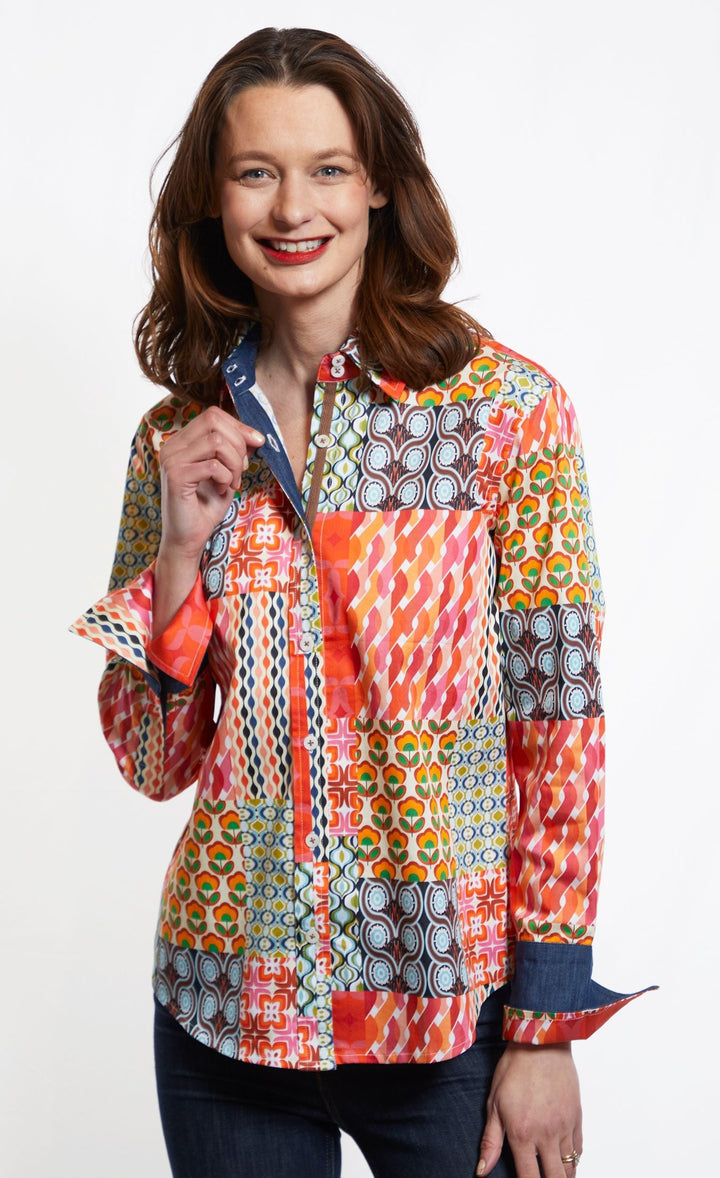 Dizzy-Lizzie Rome Long Sleeve Shirt - Multi Patchwork Print