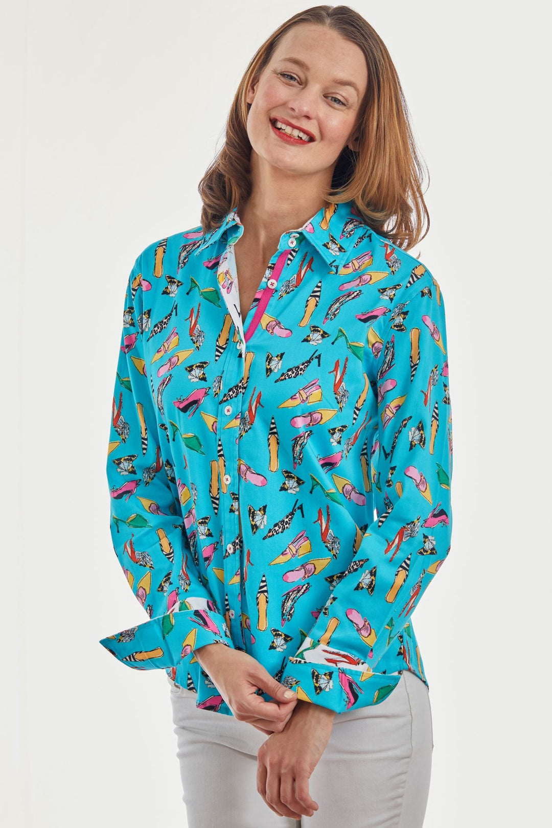 Dizzy-Lizzie Rome Long Sleeve Shirt - Turquoise Shoe Print