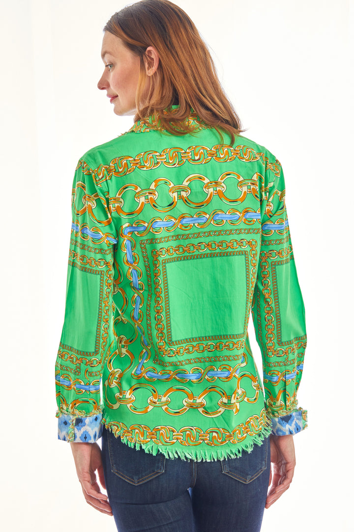 Dizzy-Lizzie Cape Cod Frayed Shirt - Green Blue Links available at Barbara Katz