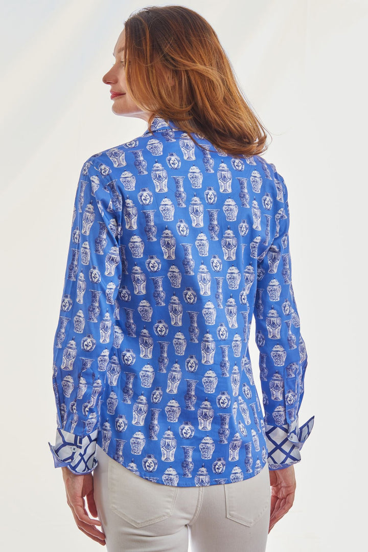 Dizzy-Lizzie Rome Long Sleeve Shirt - Chinoiserie Pattern available at Barbara Katz