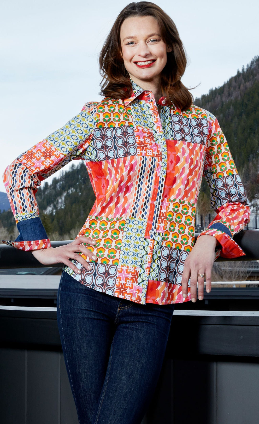 Dizzy-Lizzie Rome Long Sleeve Shirt - Multi Patchwork Print