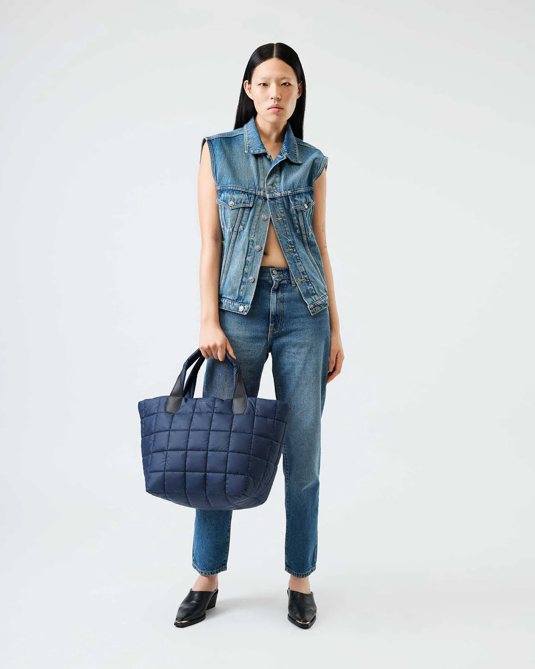 Vee Collective Porter Medium Quilted Tote Bag in Deep Sea available at Barbara Katz