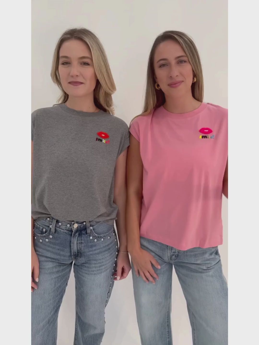 Essentiel Antwerp Glaieul Embroidered T-Shirts in Grey  and Cotton Candy available at Barbara Katz