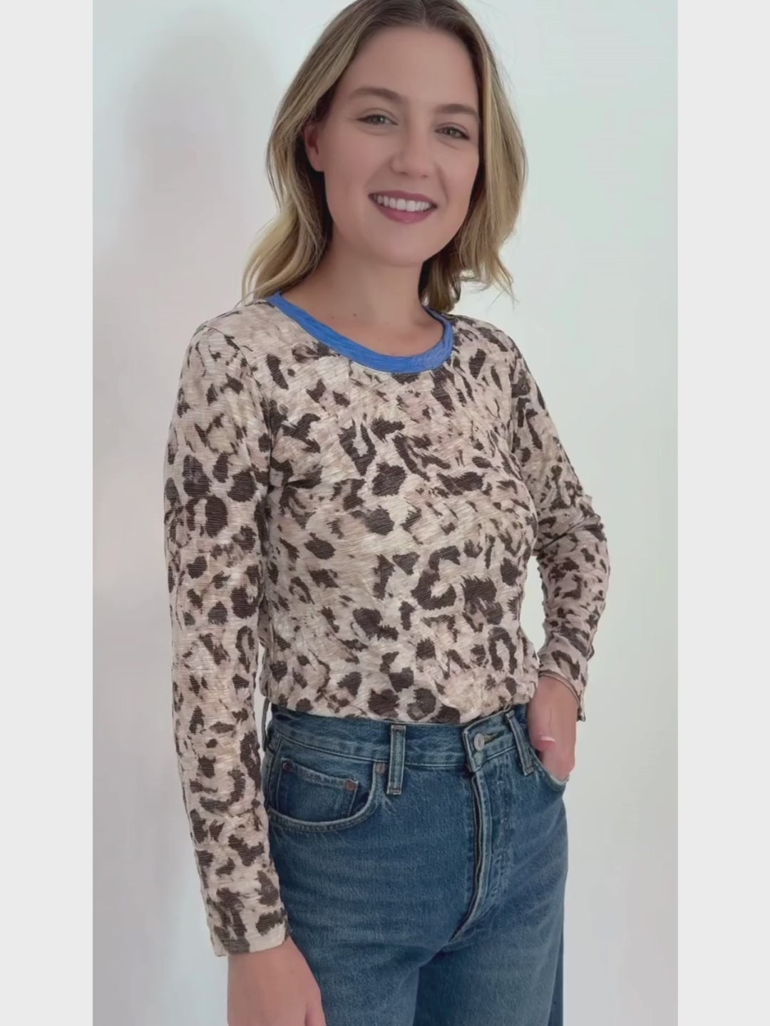 David Cline Unique Impression Printed Top in Bone paired with Agolde Luna High Rise Pieced Taper Jeans