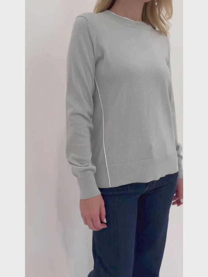 Pure Amici Metallic Crew Sweater in Mist paired with MAC Dream Wide Jeans 32" in Indigo Dark