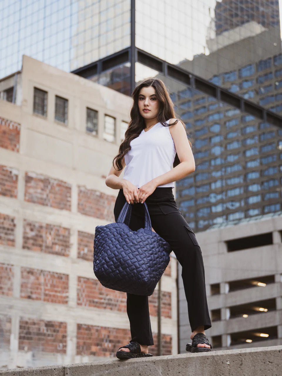 Ameliora Ready Set Go Tote Bag in Navy Blue available at Barbara Katz