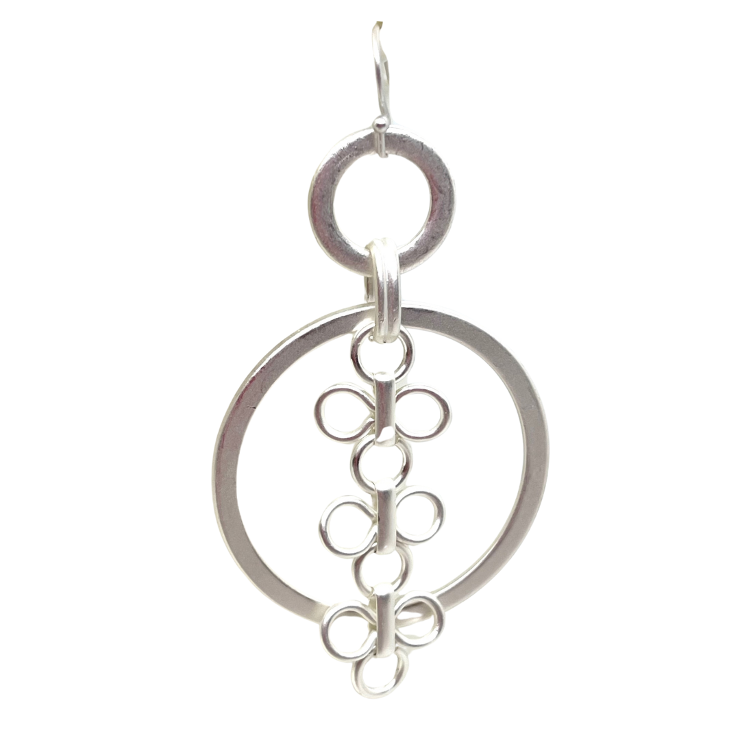 Deborah Grivas Hoop Earrings With Three Clover Charms - Matte Silver