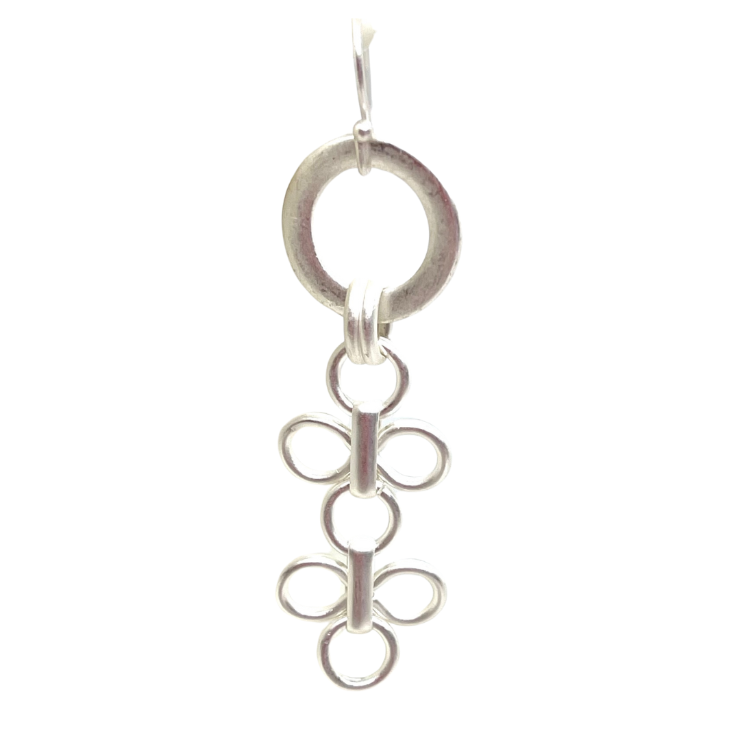 Deborah Grivas Ring Earrings With Two Clover Drops - Matte Silver