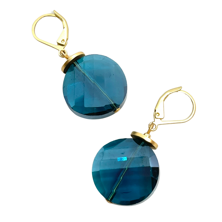 Deborah Grivas Coin Crystal Earrings - Teal