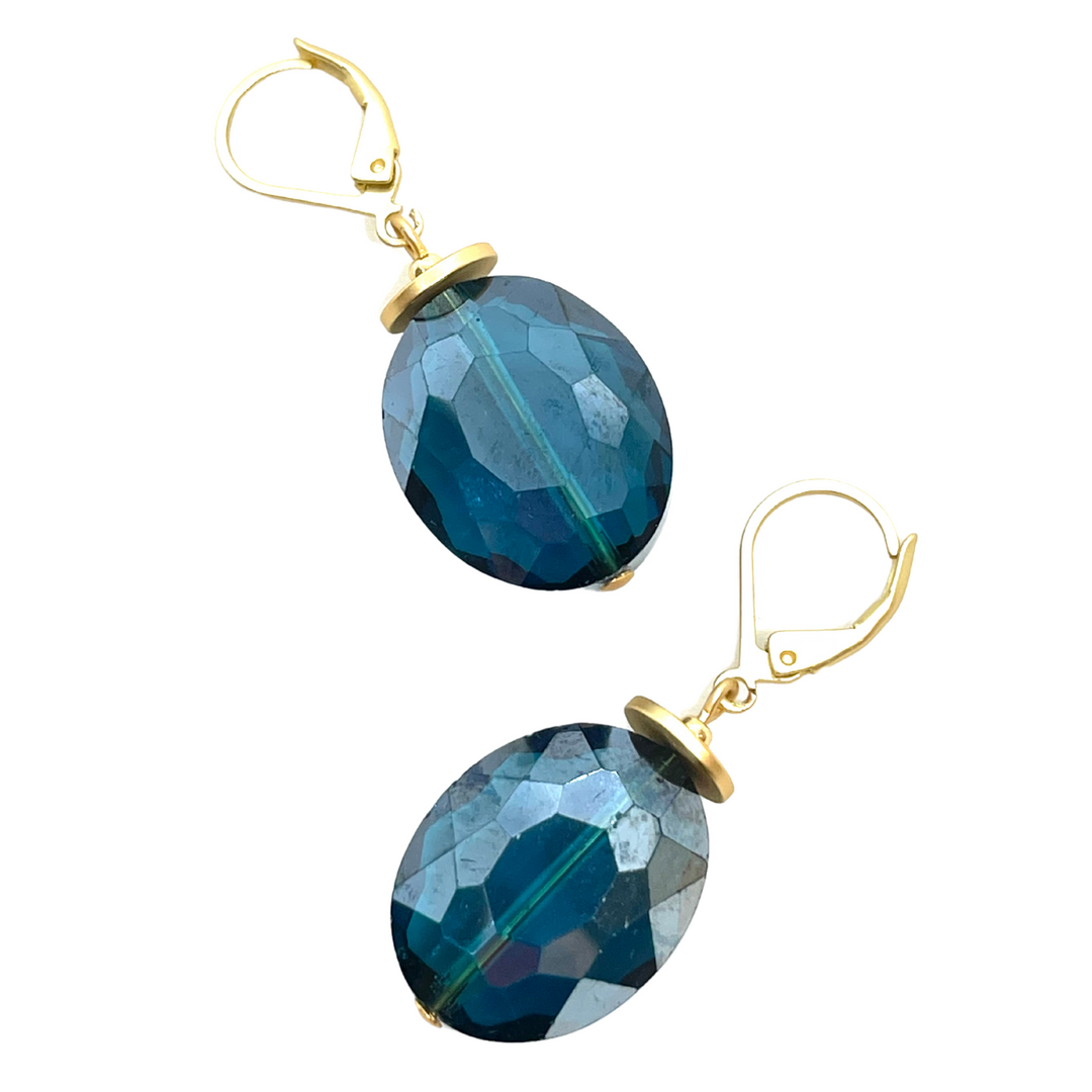 Deborah Grivas Crystal Lever Back Earrings - Teal