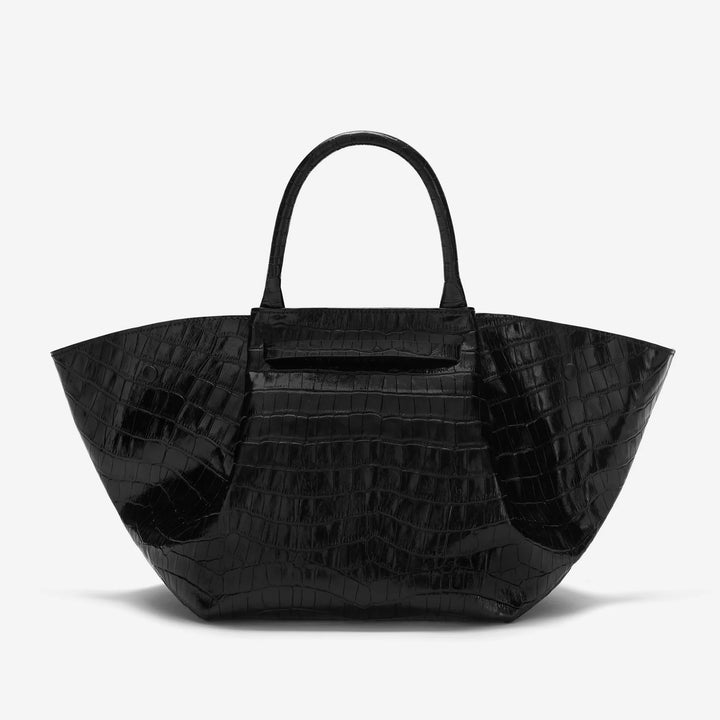 DeMellier The Midi New York Tote Leather Bag in Black Croc Effect available at Barbara Katz