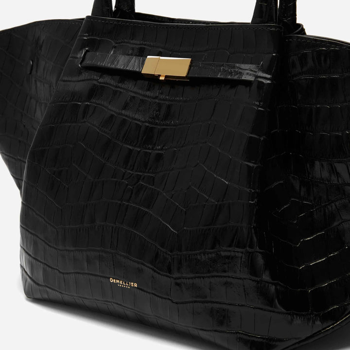 DeMellier Midi New York Bag in Black Croc Effect available at Barbara Katz