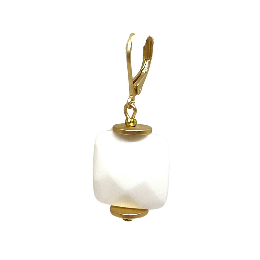 Deborah Grivas Square White Jade Earrings