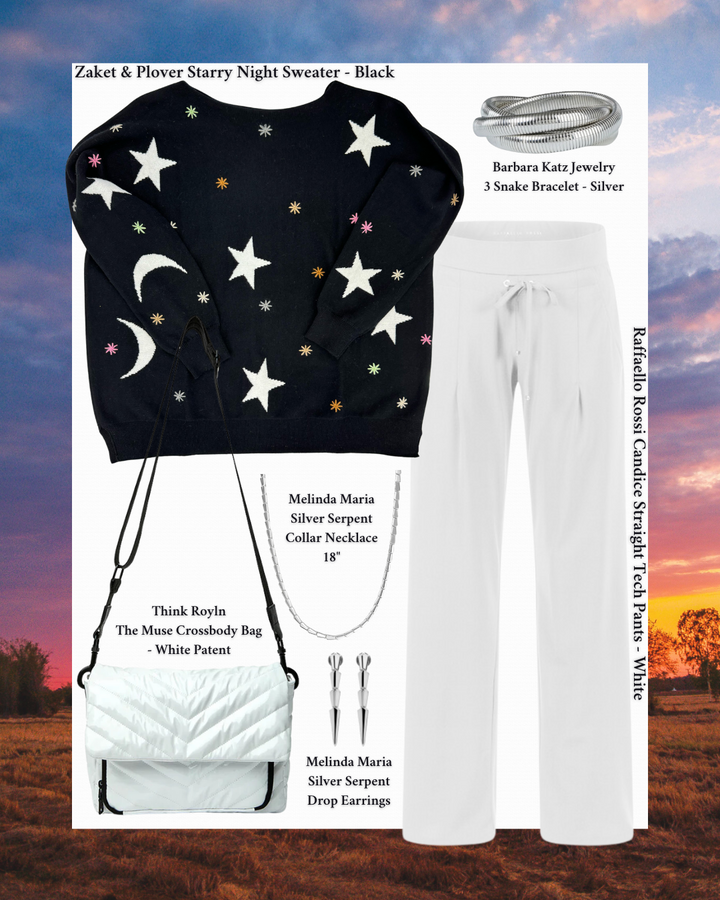 How to Wear Zaket & Plover Starry Night Sweater - Black style guide