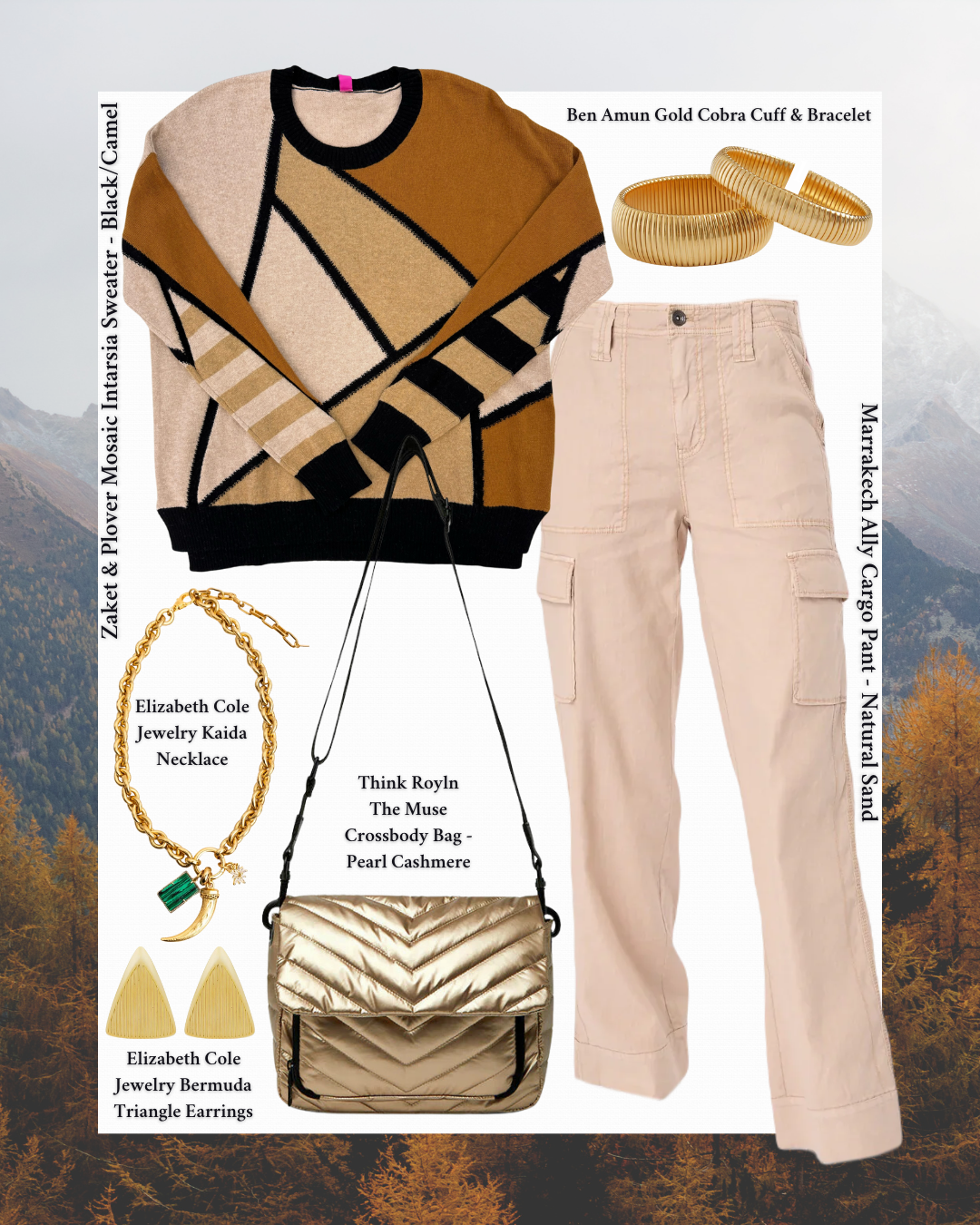 How to Wear Zaket & Plover Mosaic Intarsia Sweater - Black/Camel style guide