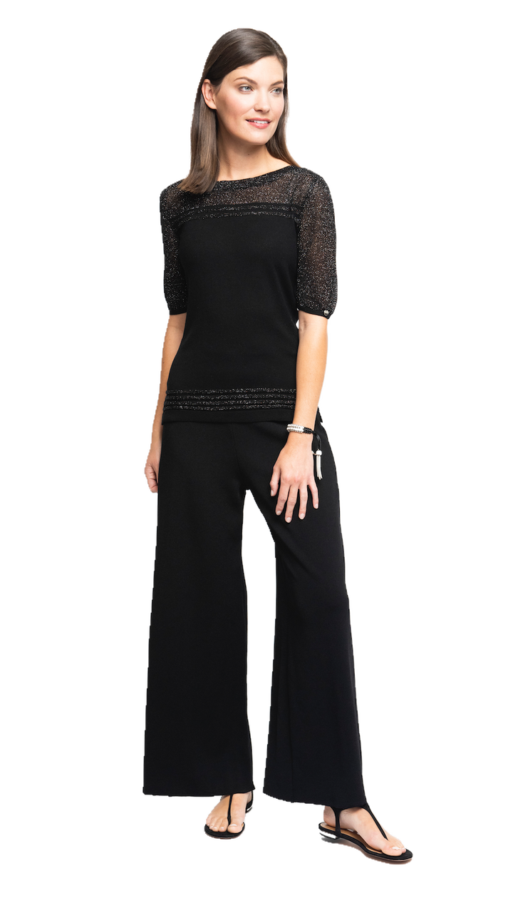 Briana Wide-Leg Milano-Knit Pants; Black