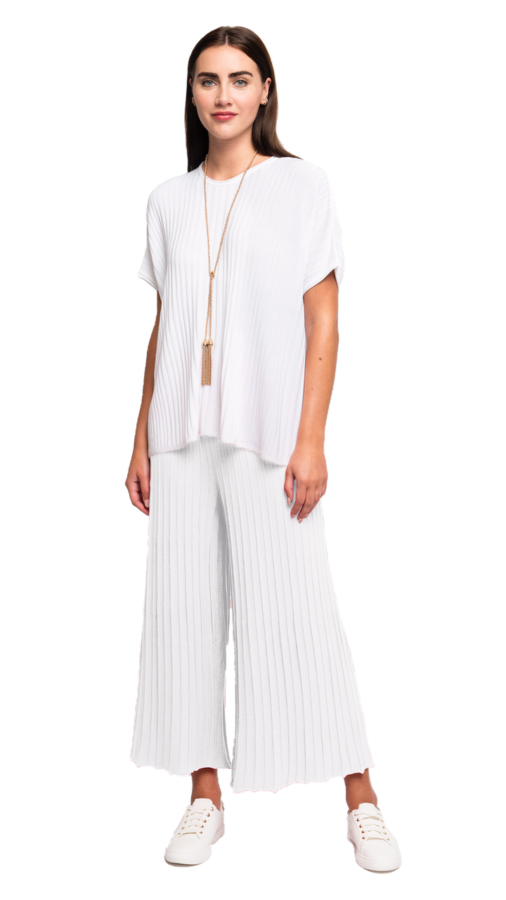 Erika Loose-Fitting Wide Rib Knit Drop Shoulder Top; White