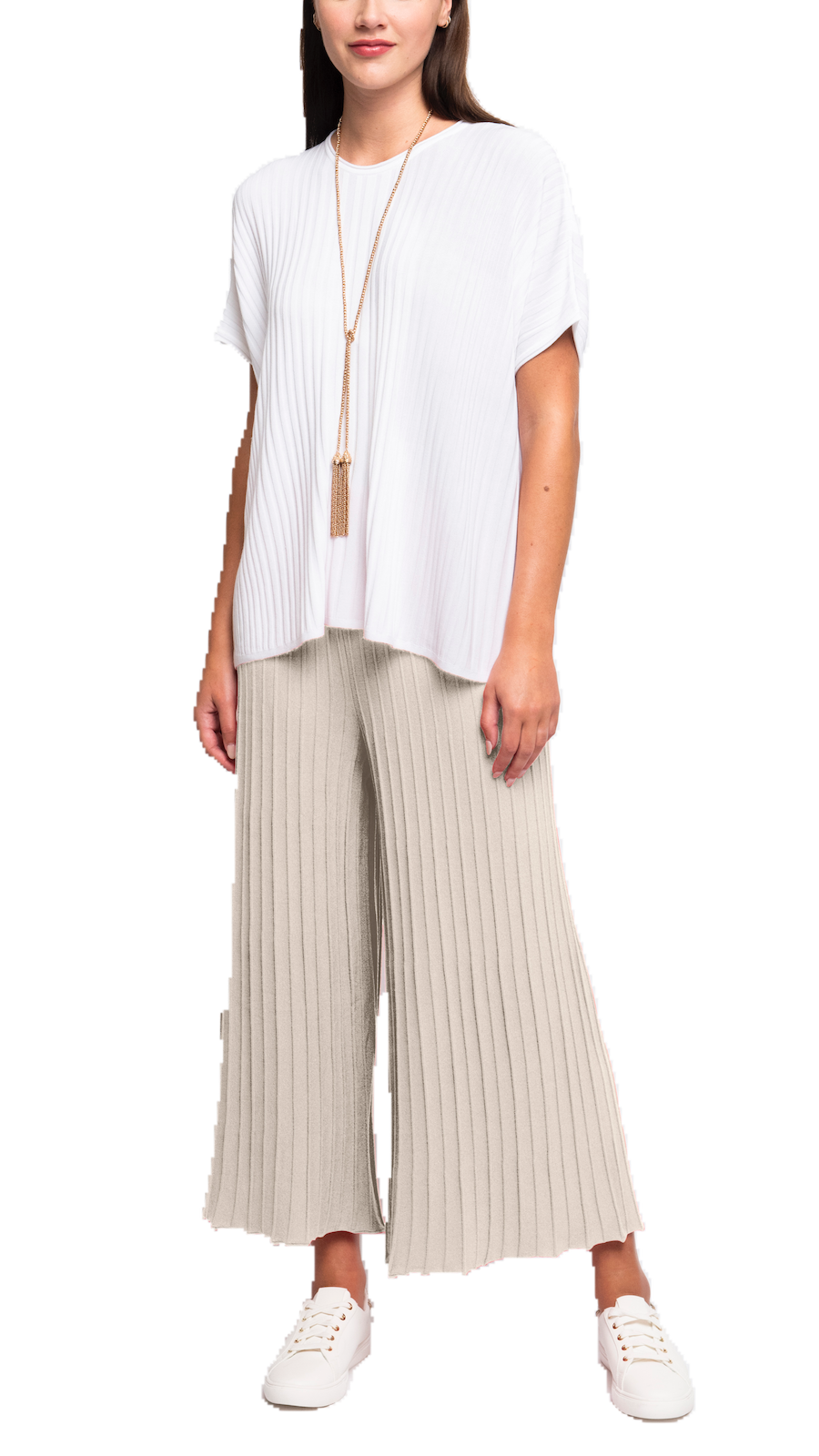 Biana Giuliana Plisse-Look Cropped Wide Leg Pants in Beige available at Barbara Katz