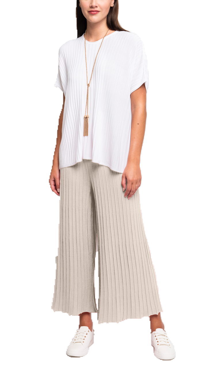 Biana Giuliana Plisse-Look Cropped Wide Leg Pants in Beige available at Barbara Katz