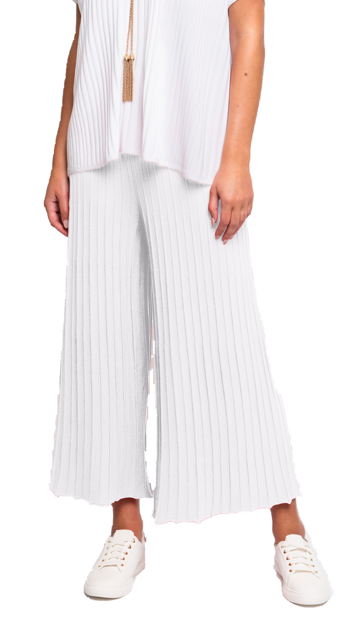 Biana Giuliana Plisse-Look Cropped Wide Leg Pants in White available at Barbara Katz