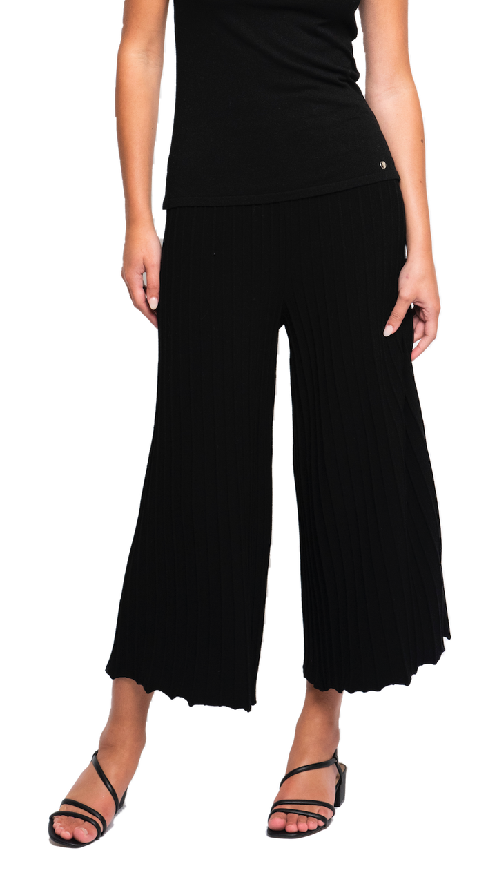 Biana Giuliana Plisse-Look Cropped Wide Leg Pants in Black available at Barbara Katz