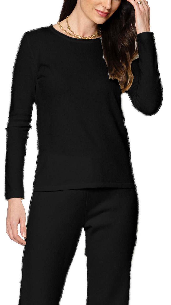 Helen Long Sleeve Crew-Neck Top, Black