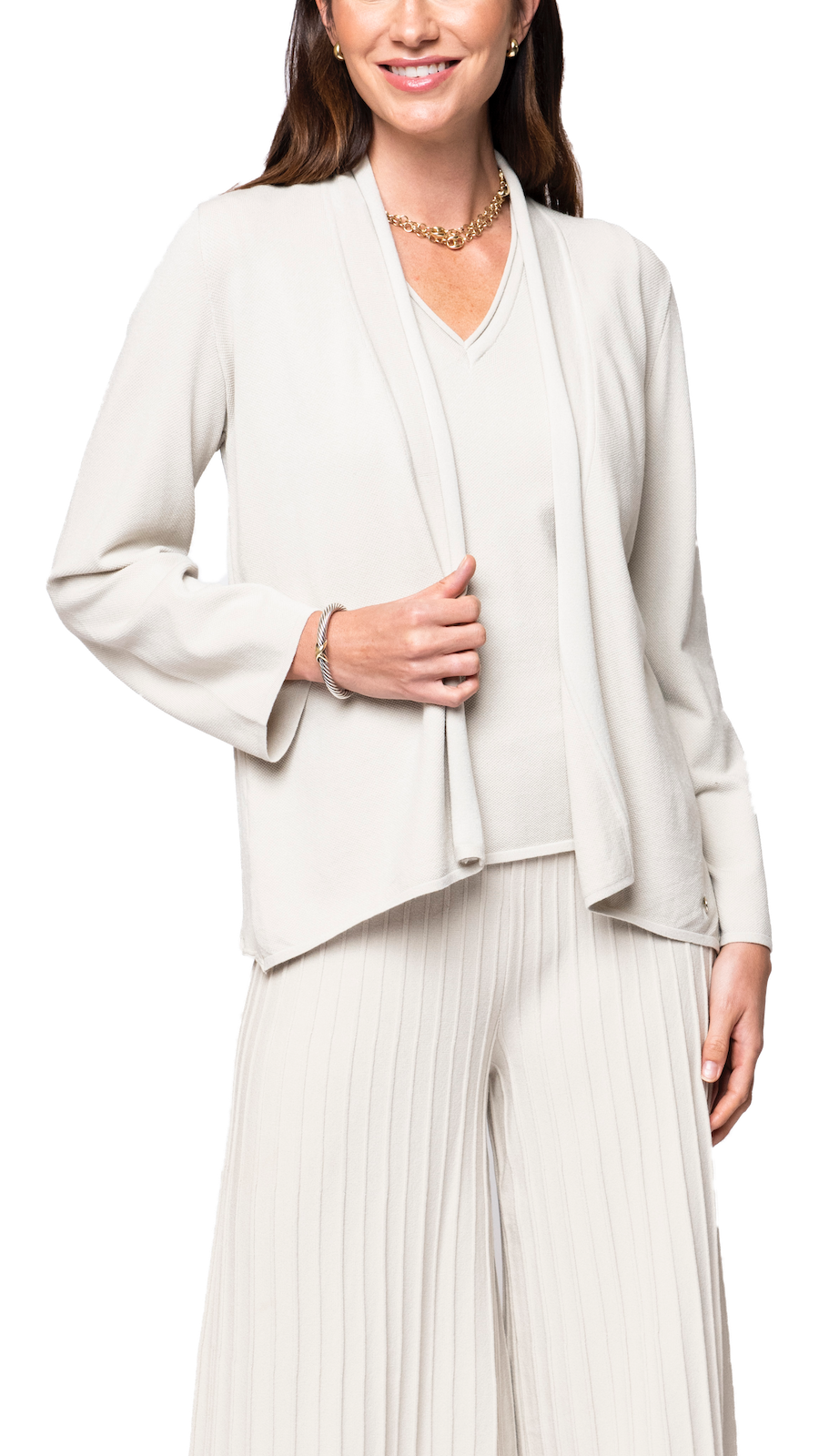 Biana Amy Shawl Collar Cardigan in Beige available at Barbara Katz