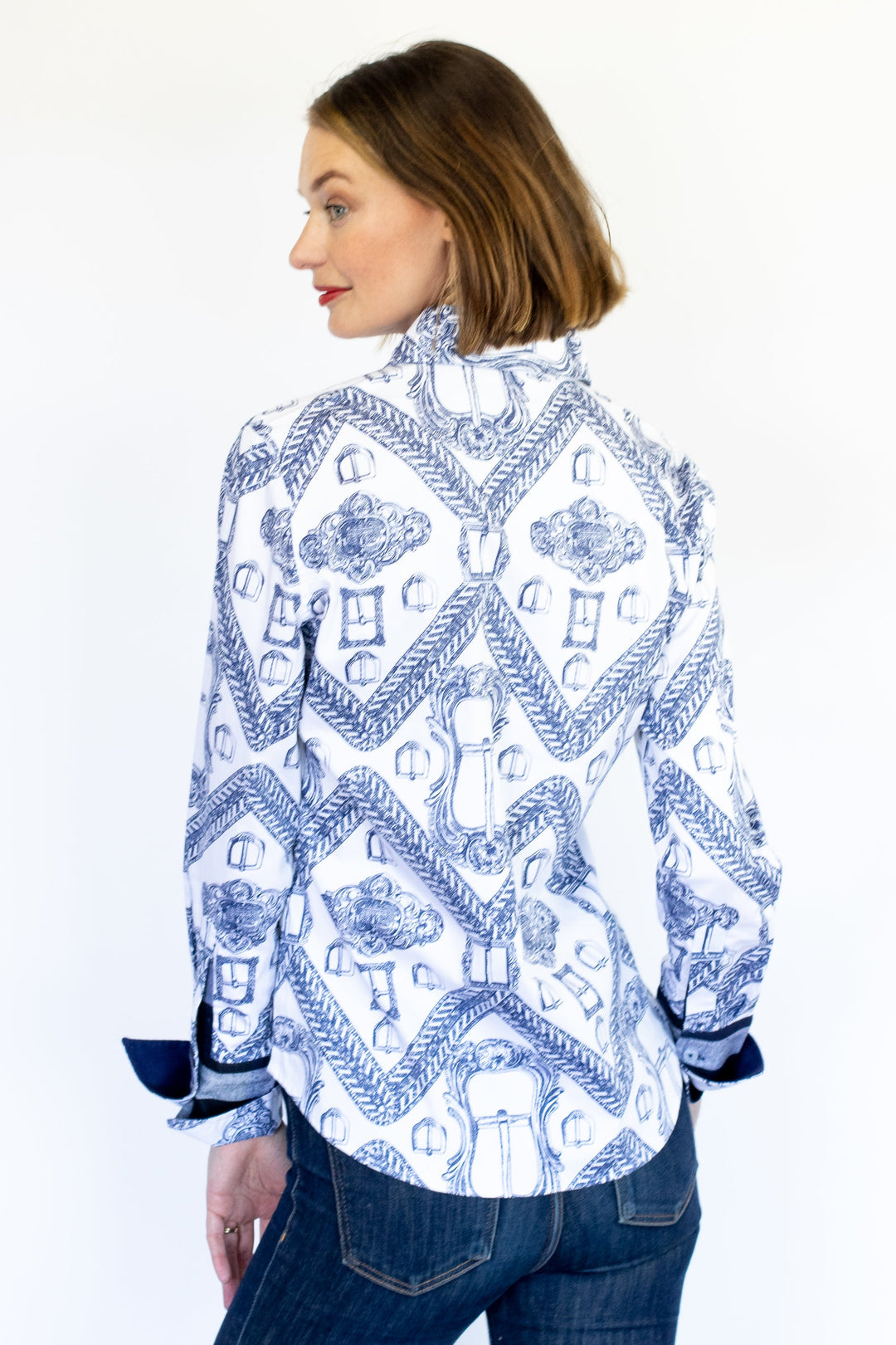 Dizzy-Lizzie Rome Long Sleeve Shirt - Oversized Indigo White Buckle Print