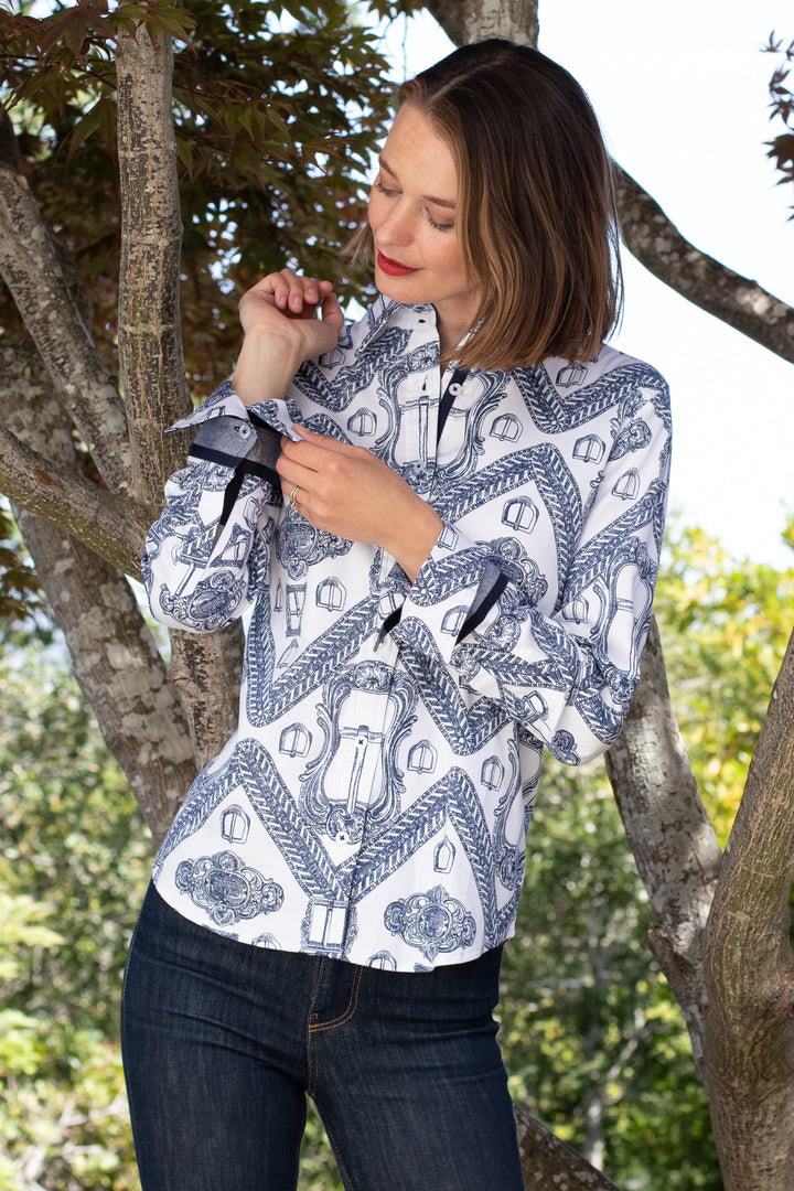 Dizzy-Lizzie Rome Long Sleeve Shirt - Oversized Indigo White Buckle Print