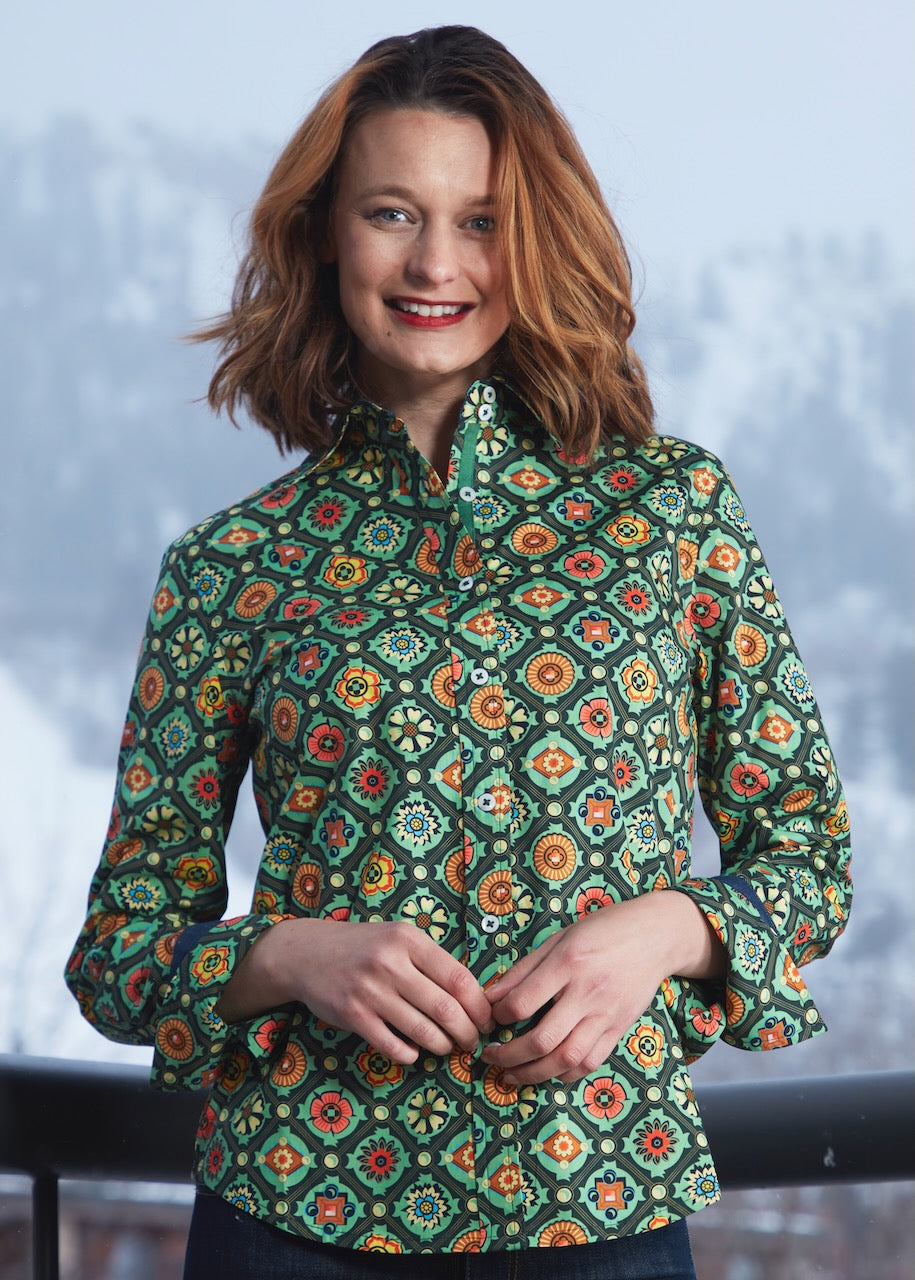 Dizzy-Lizzie Rome Long Sleeve Shirt - Green Medallion