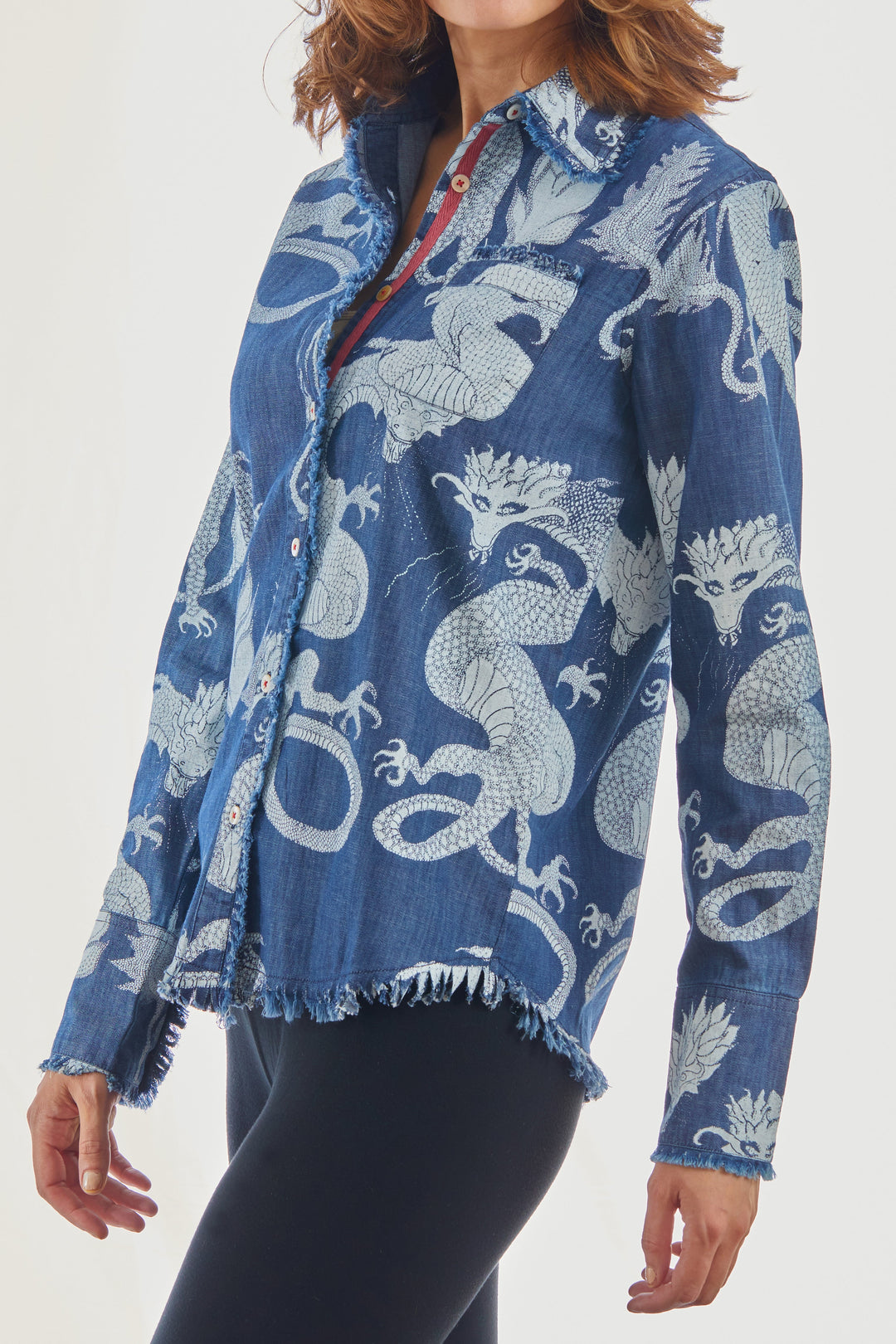 Dizzy Lizzie Cape Cod Shirt Denim Dragons