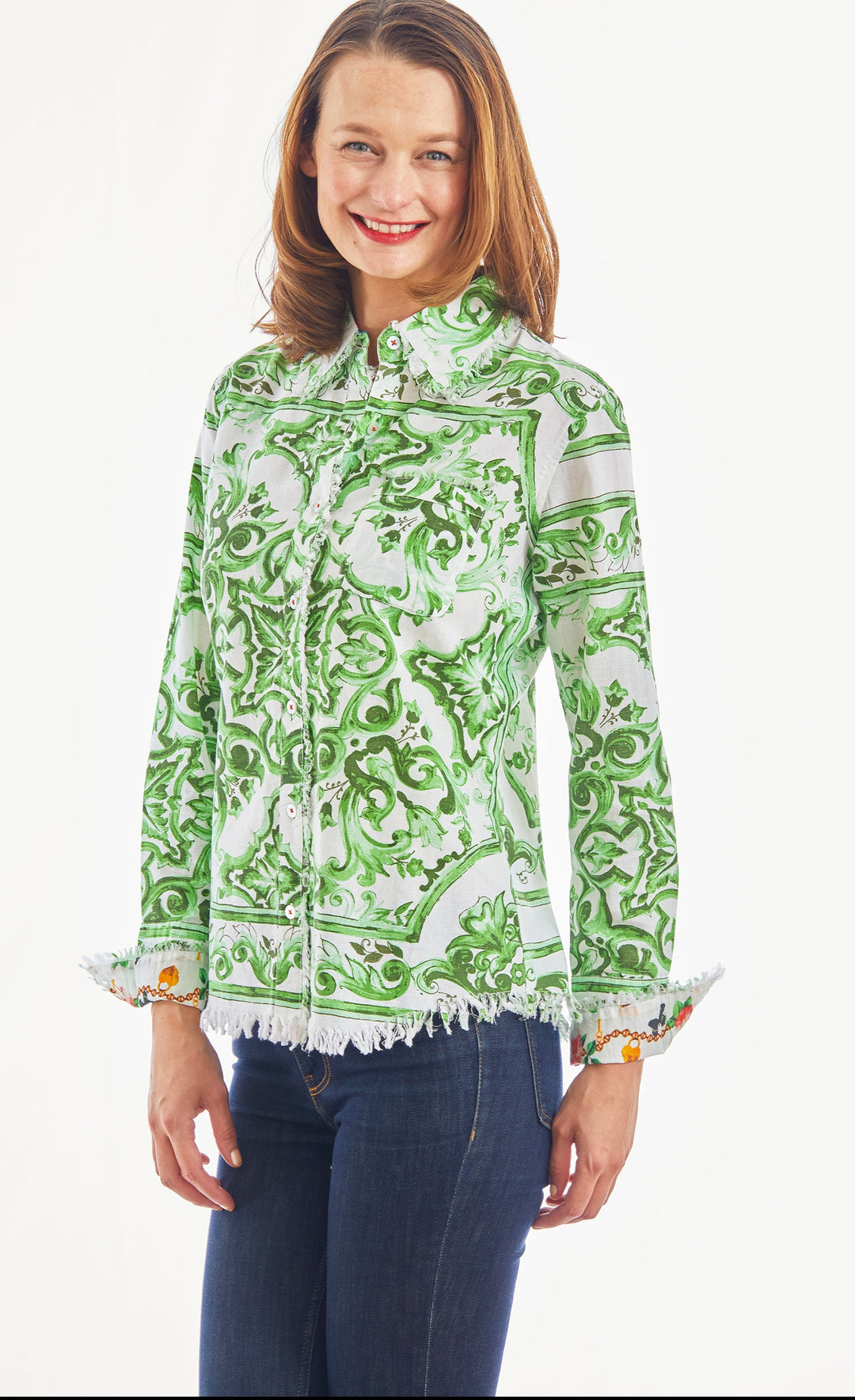 Dizzy Lizzie Cape Cod Tunic Green White Tile Print