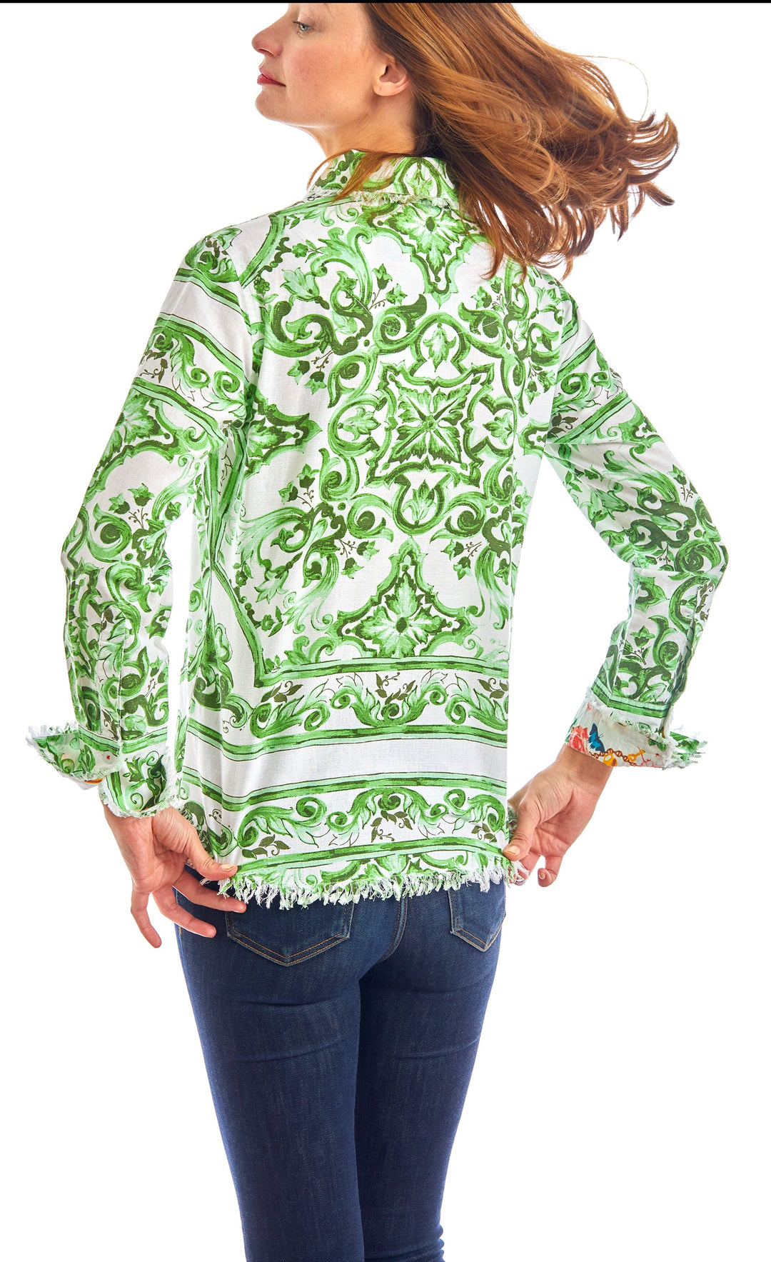 Dizzy Lizzie Cape Cod Tunic Green White Tile Print