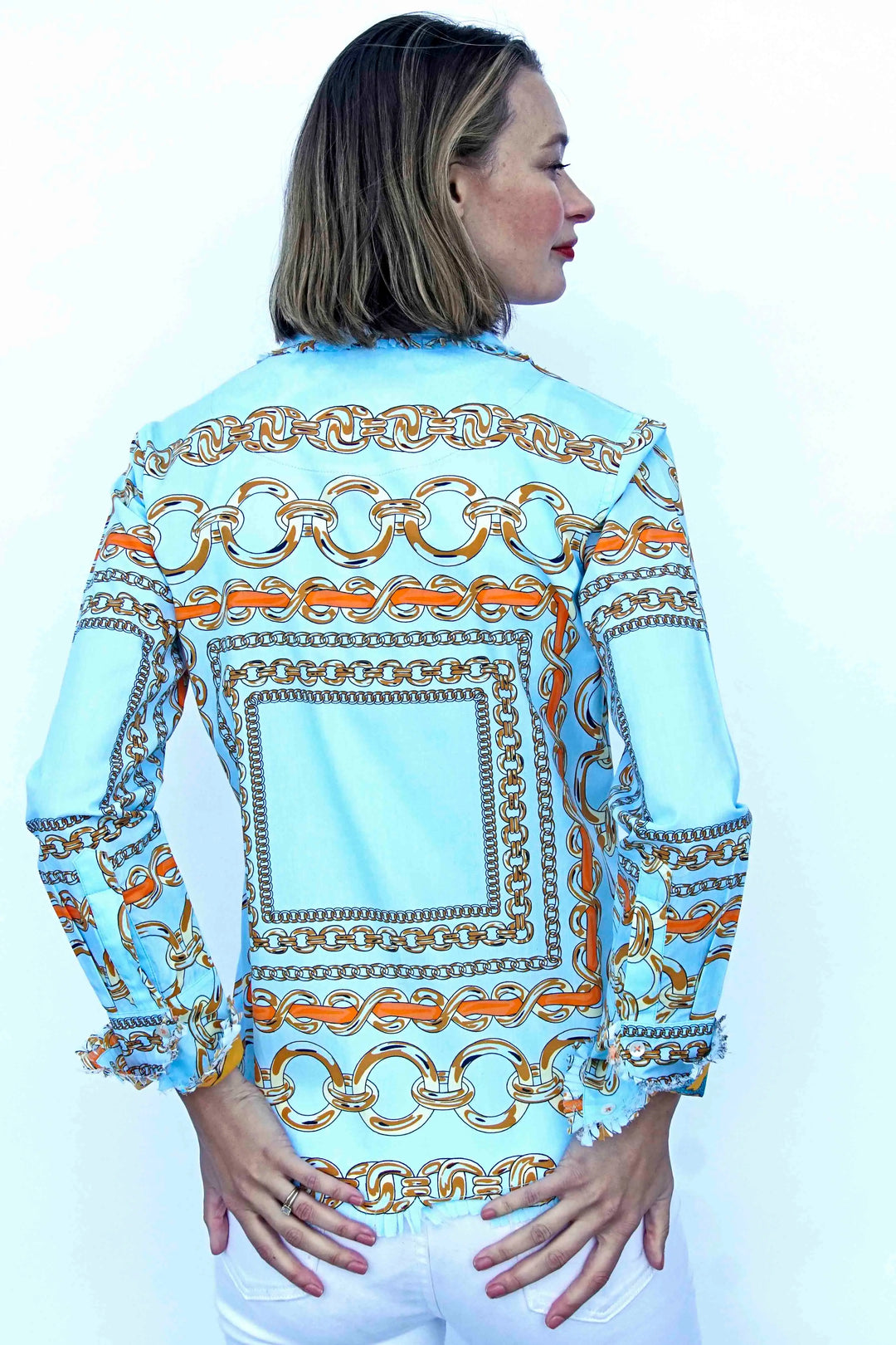 Dizzy-Lizzie Cape Cod Shirt With Links Print - Aqua