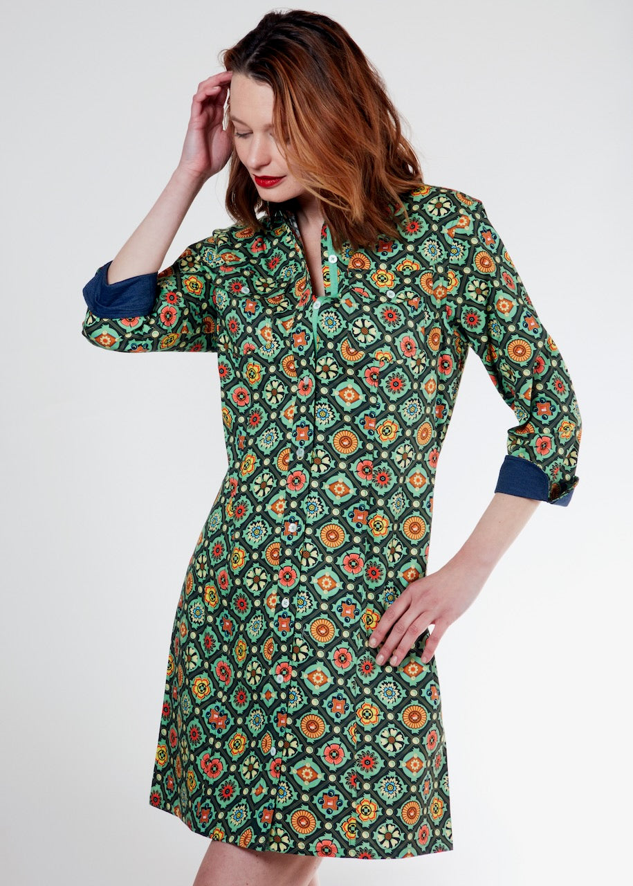 Sag Harbor Dress Green Medallion M