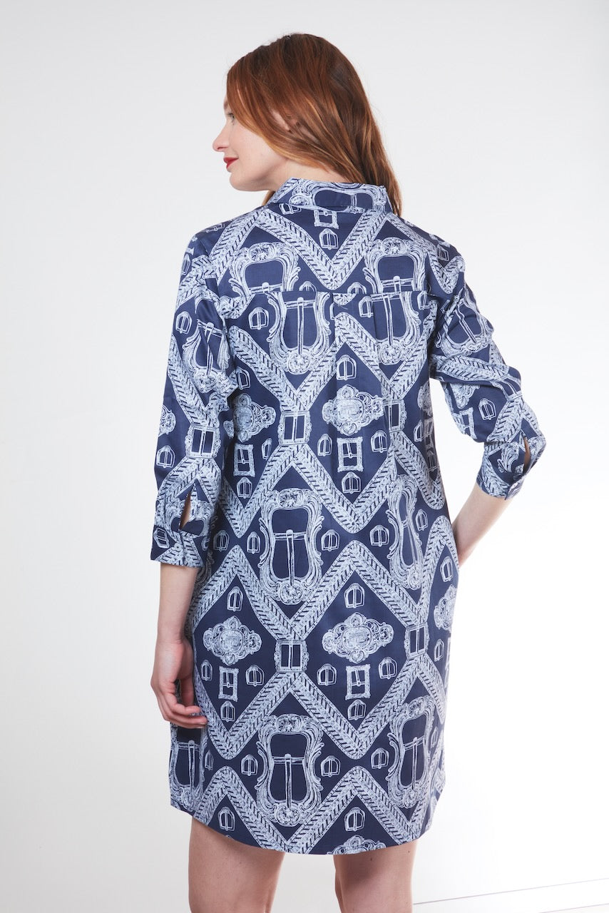 Chatham Dress Navy Ground Buckle Print XL