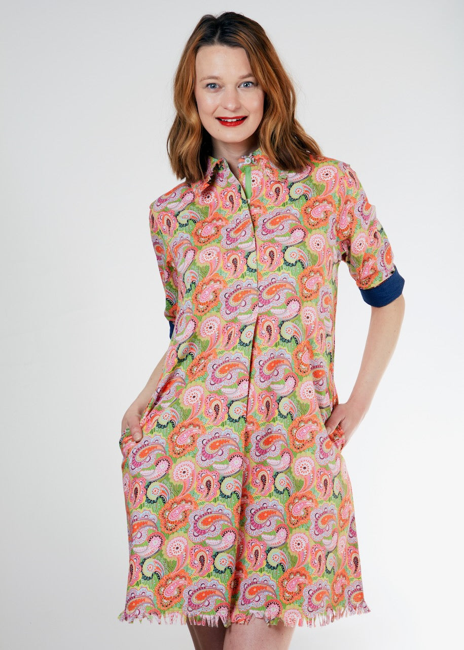 Chatham Dress Bright Pink Paisley XL