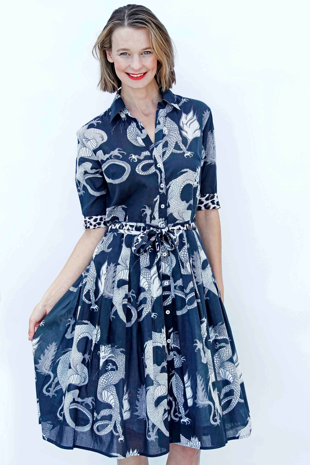 Dizzy-Lizzie Mrs Maisel Black Dress With Dragon Print