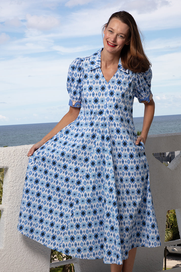 Dizzy Lizzie Montauk Dress Blue Ikat Print