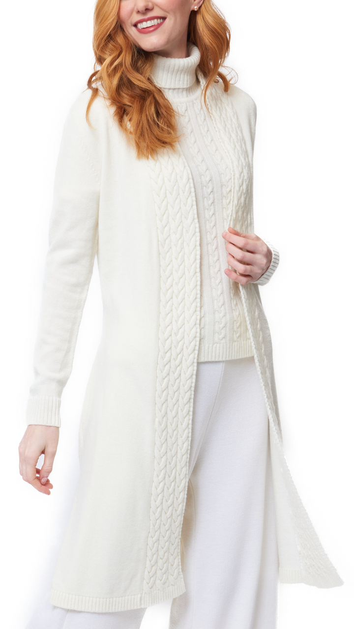 Leana Cable-Knit Belted Coat ; Winter White