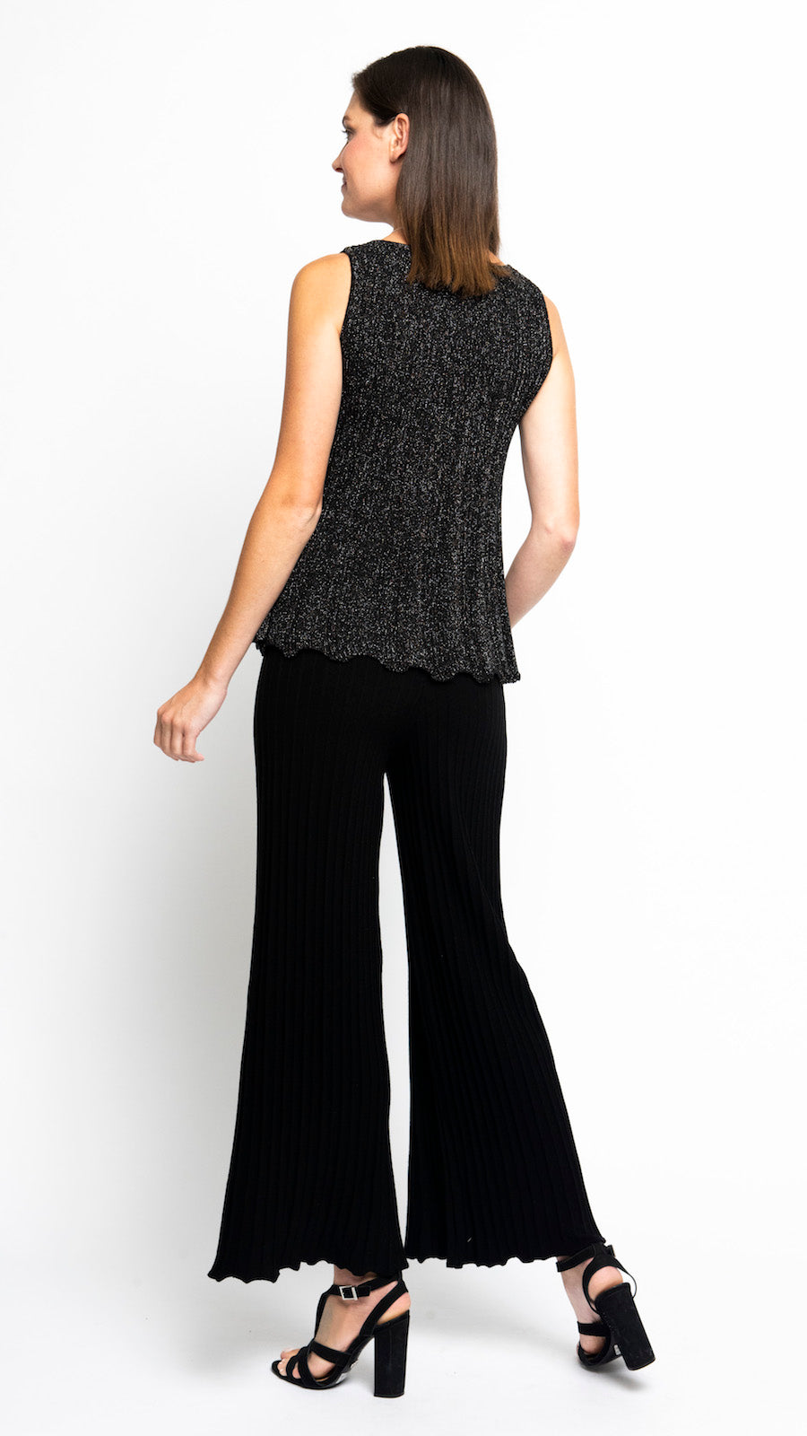 Julia Plisse-Look Full Length Wide Leg Pants, Black