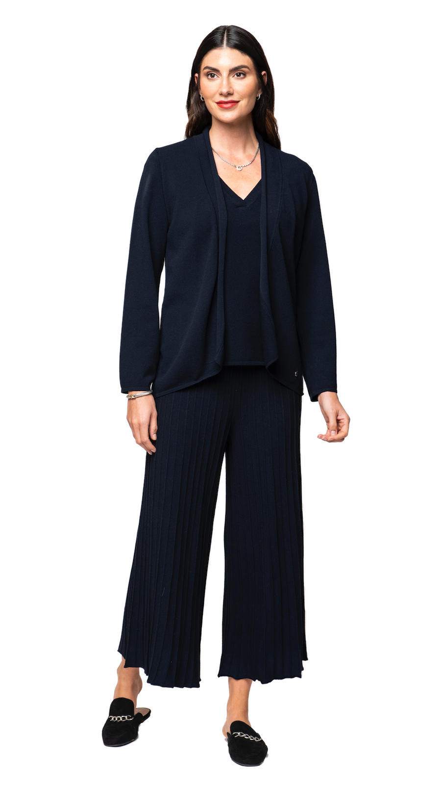 Biana Giuliana Plisse-Look Cropped Wide Leg Pants in Dark Navy available at Barbara Katz