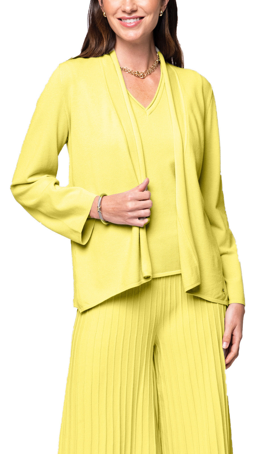 Biana Amy Shawl Collar Cardigan in Lemon available at Barbara Katz