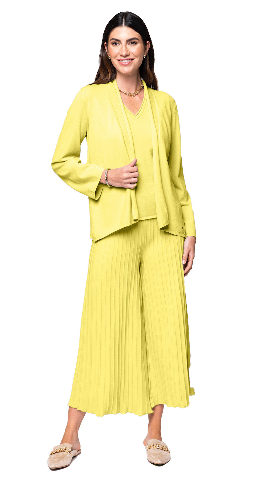 Biana Giuliana Plisse-Look Cropped Wide Leg Pants in Lemon available at Barbara Katz