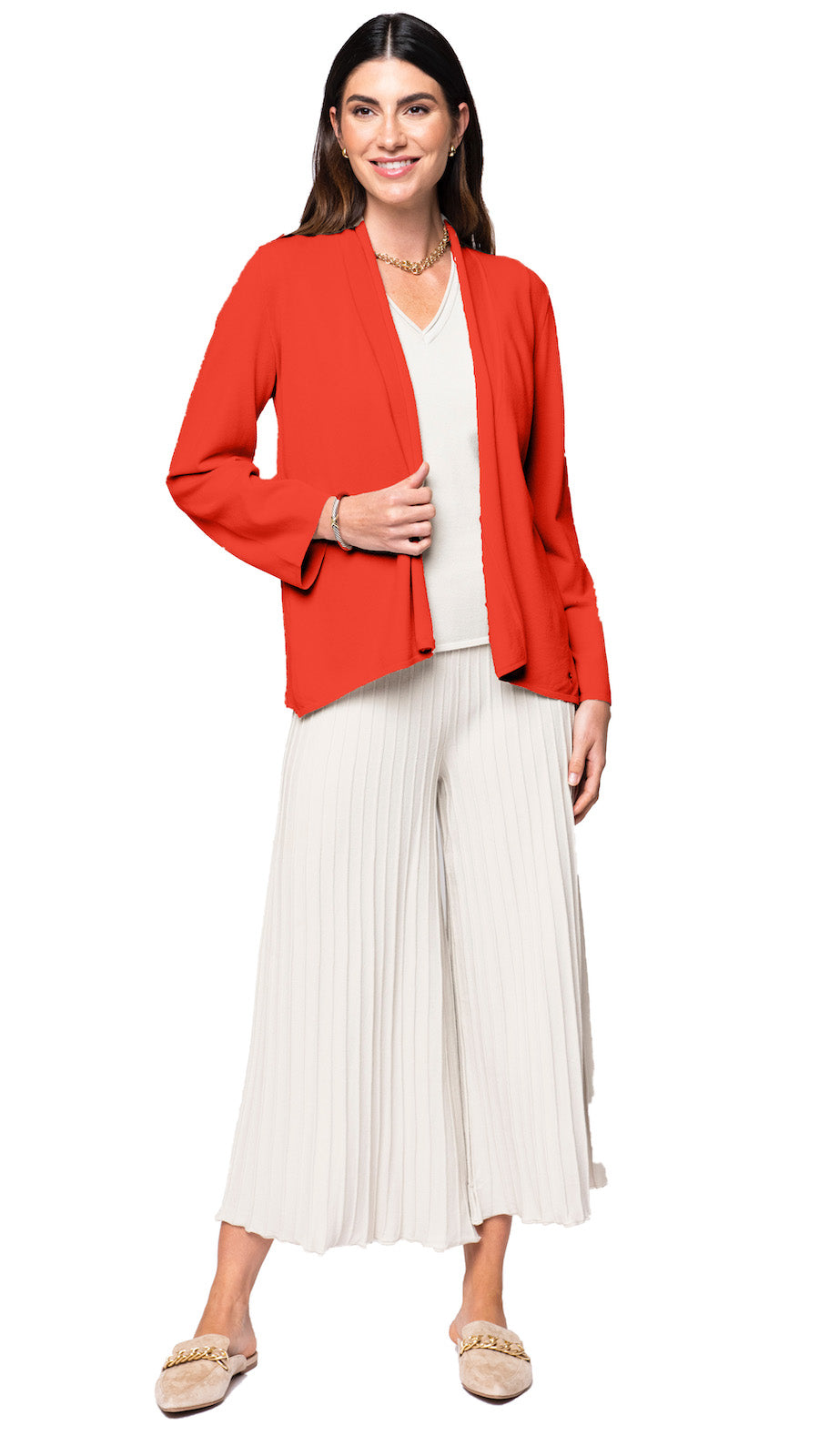 Biana Amy Shawl Collar Cardigan in Bright Orange available at Barbara Katz