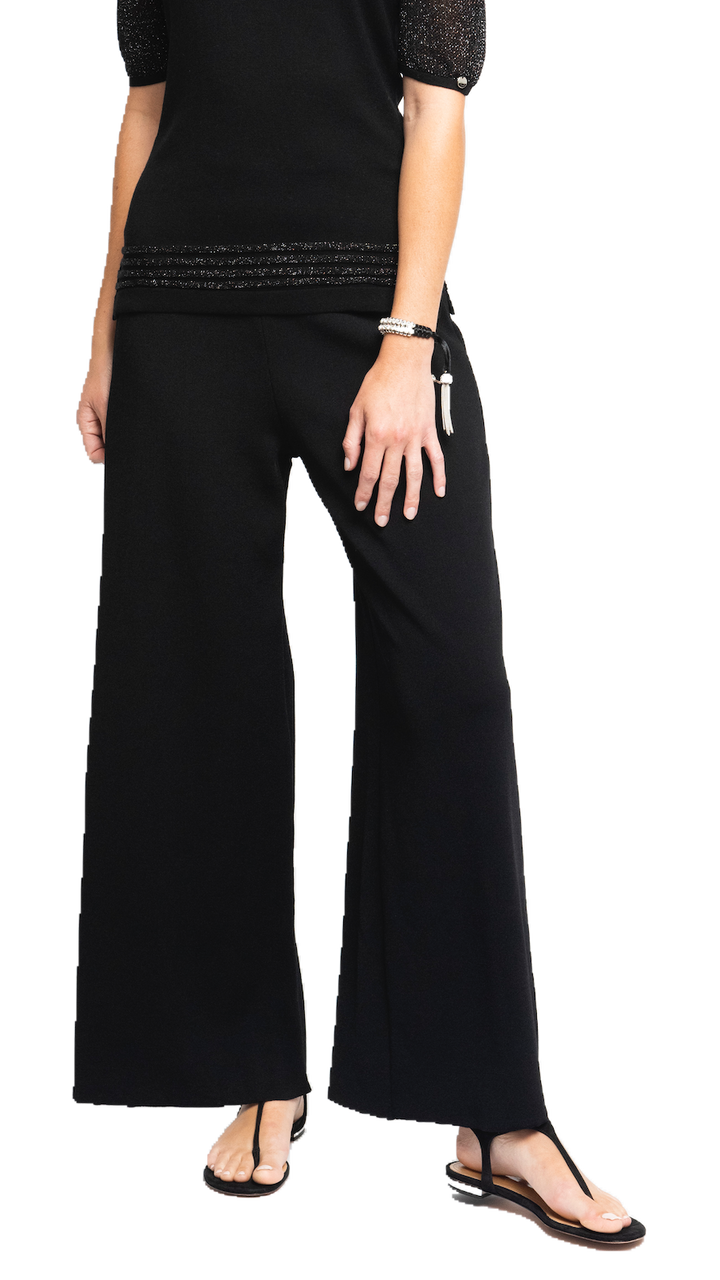 Briana Wide-Leg Milano-Knit Pants; Black