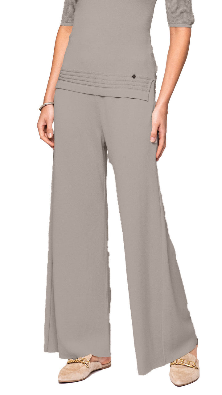 Briana Wide-Leg Milano-Knit Pants; Taupe