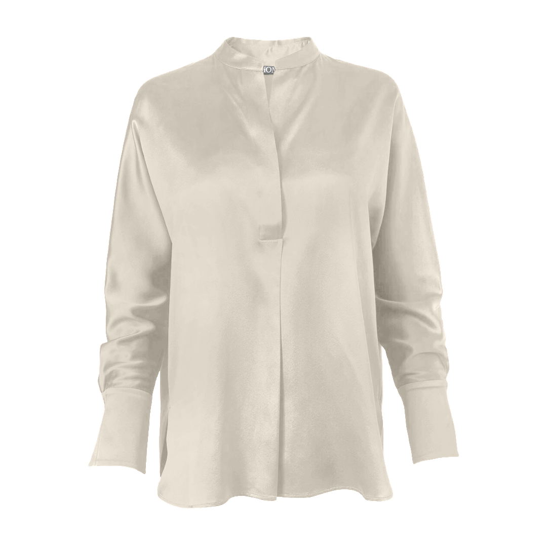 Diomi Crepe Matte Band Collar Blouse - Cream